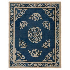 1900s Traditional Blue Room Size Antique Artistic Chinese Dragon Peking Rug