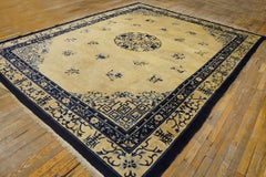 1920s Beige Cream Polka Dot Medallion Antique Chinese Peking Knotted Wool Rug
