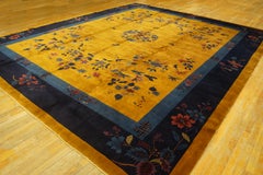 1920s Yellow Field Open Field Floral Medallion Antique Art Deco Chinese Rug