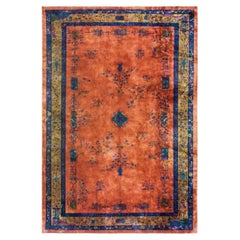 1920s Rich Red Big Size Floral Antique Wool Hand Knotted Art Deco Chinese Rug