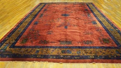 1920s Rich Red Big Size Floral Antique Wool Hand Knotted Art Deco Chinese Rug
