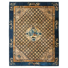 1900s Camel Classic Swastika Medallion Antique Chinese Peking Hand-knotted Rug