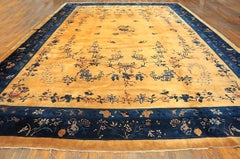 1920s Antique Large Oversized Big Floral Yellow Chinese Art Deco Knotted Rug
