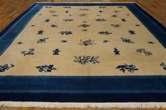 Traditional Ivory Antique Late 19th Century Room Size Floral Chinese Peking Rug