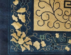 1900s Antique Ivory Peking Chinese Bat Dragon Floral Design Area Room Size Rug