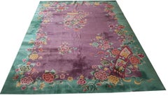 Rectangle Purple 1920s Antique Room Size Chinese Wool Art Deco Knotted Rug