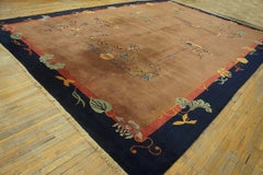 1920s Brown Minimalist Floral Antique Chinese Art Deco Large Oversized Big Rug
