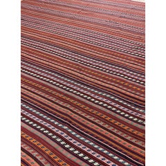 1950s Stripe Colorful Vintage Turkish Decorative Kilim Flatweave Small Rug