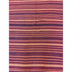 1950s Multicolor Ground Stripe Modern Turkish Kilim Flatweave Small Rug