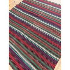 1950s Multicolor Geometric Vintage Handwoven Turkish Decorative Wool Small Rug