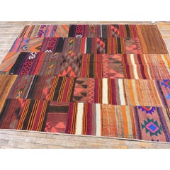 1930s Antique Multicolored Geometric Flatweave Turkish Village Kilim Rug