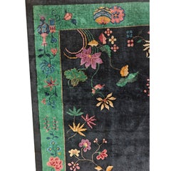 1920s Navy Blue Antique Floral Vase Modern Chinese Classic European Art Deco Rug