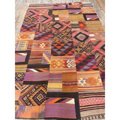 1930s Multicolor Vintage Turkish Kilim Flatweave Rug 5'6" x 8'