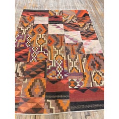 1930s Multi Geometric Antique Turkish Village Traditional Kilim Small Rug