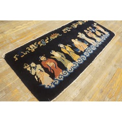 1920s Black Figural Scholars Scene Pictorial Antique Chinese Art Deco Runner Rug