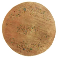 1920s Antique Apricot Floral Open Field Medallion Chinese Art Deco Round Rug