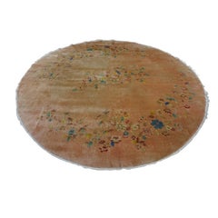 1920s Antique Apricot Floral Open Field Medallion Chinese Art Deco Round Rug