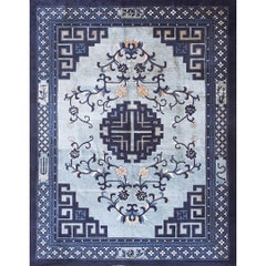 1880s Blue Antique Chinese Peking Ningxia Hand Knotted Rug 8'10" x 11'6"