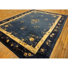 1920s Blue Floral Art Deco Influences Antique Chinese Peking Room Size Rug