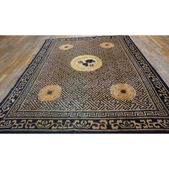 1900s Camel Field Traditional Chinese Lions Geometric Antique Peking Rug