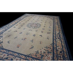 1920s Beige Large Deco Floral-Medallion Pattern Antique Chinese Peking Rug