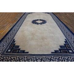 1890s Antique Ivory Open Field Medallion Chinese Mongolian Large Oversized Rug