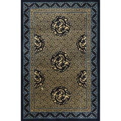 1920s Blue Medallion Antique Chinese Peking Dragon Greek Key Knotted Wool Rug