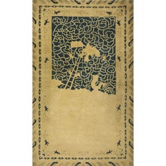 1890s Beige Dragon Qing Antique Chinese Peking Carpet Knotted Wool Small Rug