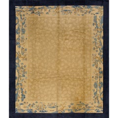 1920s Traditional Beige Field Landscape Scene Deco Antique Peking Chinese Rug