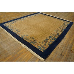 1920s Traditional Beige Field Landscape Scene Deco Antique Peking Chinese Rug