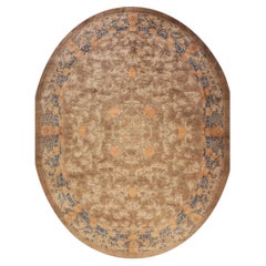 1900s Mocha Medallion Dragon Antique Chinese Peking Carpet Wool Oval Rug