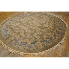 1900s Mocha Medallion Dragon Antique Chinese Peking Carpet Wool Oval Rug