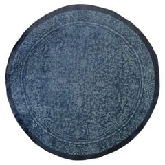 1900s Dark Blue Field Traditional Dragon Floral Antique Chinese Peking Round Rug