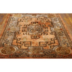 Moderner, kleiner, rustikaler, korallenfarbener Vintage-Teppich aus den 1980er Jahren mit luxuriösem Seidenflor und chinesischem Drachenmotiv
