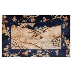 1920s Ivory Antique Traditional Landscape Chinese Baotou Hallway Runner Wool Rug