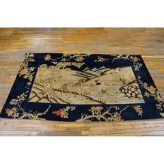 1920s Ivory Antique Traditional Landscape Chinese Baotou Hallway Runner Wool Rug