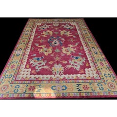 1920s Red Antique Chinese Art Deco Hand Knotted Rug 8'8" x 11'9"