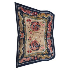 1930s Antique Dragon Medallion Design Ivory Chinese Horse Saddle Cover Wool Rug