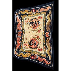 1930s Antique Dragon Medallion Design Ivory Chinese Horse Saddle Cover Wool Rug