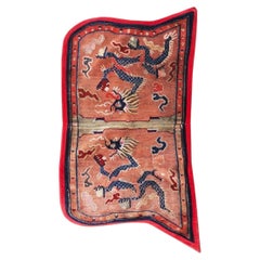 1930s Antique Coral Chinese Tibetan Dragon Cloud Band Saddle Horse Cover Rug