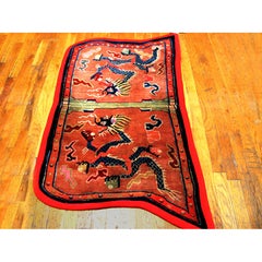 1930s Antique Coral Chinese Tibetan Dragon Cloud Band Saddle Horse Cover Rug