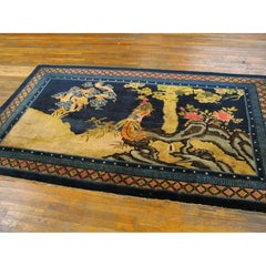 1920s Blue Ivory Coral Antique Chinese Baotou Carpet With Phoenix Pictorial Rug