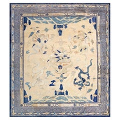 1880s Beige Dragon Antique Chinese Peking Carpet 8'7"x9'4" Wool Handknotted Rug