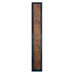 1920s Earthy Brown Antique Chinese Long Wool Floral Hallway Runner Peking Rug