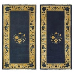 Knotted Wool Chinese Antique Small Peking 1920s Rectangle Blue Rug