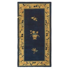 1920s Blue and Navy Antique Chinese Art Deco Peking Hand Knotted Rug 6' x 3'