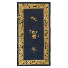 1920s Blue and Navy Antique Chinese Art Deco Peking Hand Knotted Rug 6' x 3'