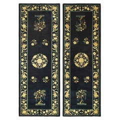 1920s Antique Blue Medallion Deco Peking Chinese Wool Hallway Runner Rug