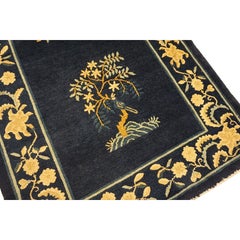 1920s Antique Blue Medallion Deco Peking Chinese Wool Hallway Runner Rug