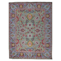 8x10 Hand-Knotted Light Green Wool Traditional Floral Oushak Rug